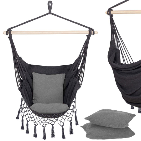 Hamac tip leagan suspendat pentru casa sau gradina, gri cu perne, 130x100cm, 150kg [21]