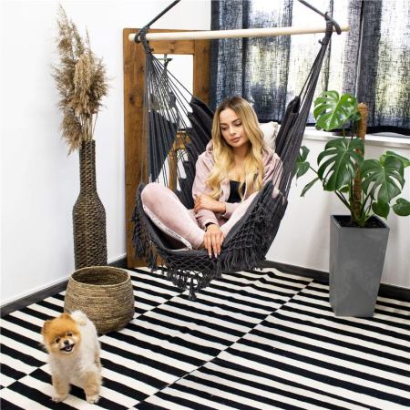 Hamac tip leagan suspendat pentru casa sau gradina, gri cu perne, 130x100cm, 150kg [7]