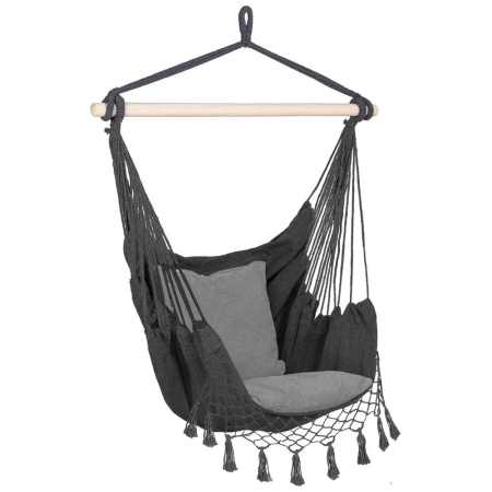 HAMACE SI LEAGANE - Hamac tip leagan suspendat pentru casa sau gradina, gri cu perne, 130x100cm, 150kg