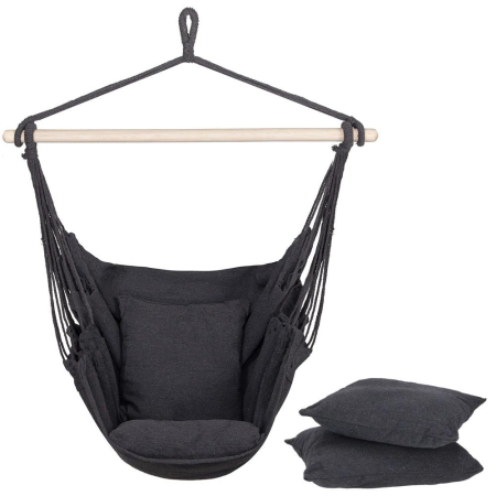 Hamac tip leagan suspendat pentru casa sau gradina, gri inchis cu perne, 130x100cm, 150kg [5]