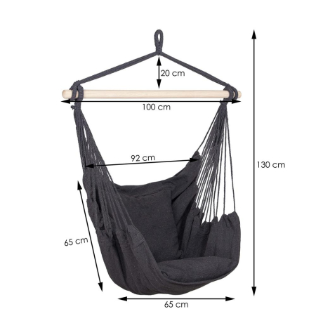 Hamac tip leagan suspendat pentru casa sau gradina, gri inchis cu perne, 130x100cm, 150kg [15]