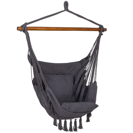 Leagăne tip scaun - Hamac tip leagan suspendat pentru casa sau gradina HM45, gri inchis cu perne, 130x100cm, 150kg