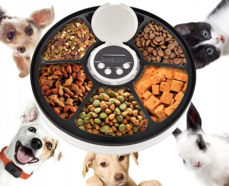 Hranitor automat pentru caini si pisici, sunet hranire, capacitate dispenser 6x70gr, cu display digital [2]