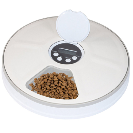 Accesorii animale - Hranitor automat pentru caini si pisici, sunet hranire, capacitate dispenser 6x70gr, cu display digital