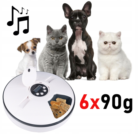 Hranitor automat pentru caini si pisici, sunet hranire, capacitate dispenser 6x70gr, cu display digital [10]