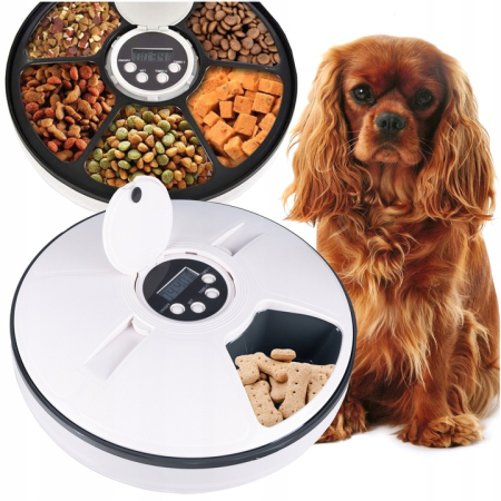 Hranitor automat pentru caini si pisici, sunet hranire, capacitate dispenser 6x70gr, cu display digital [1]
