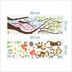 Sticker Decorativ Autocolant Autoadeziv Copac cu Maimute, Veverite, Arici si Pasari pentru Camera Copilului [5]