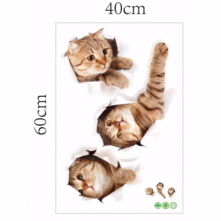 Sticker Autocolant Decorativ pentru Multiple Suprafete cu 3 Pisici Simpatice [7]
