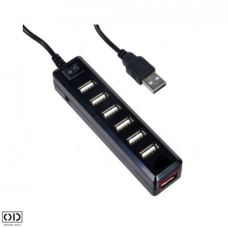 Hub USB cu 7 Porturi USB 2.0 Hi-Speed 480mbps, Buton On/Off, Negru