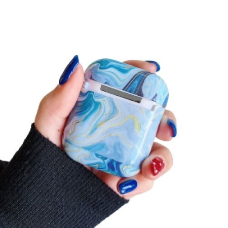 Husa AirPods cu Inel Prindere Marble Albastru [2]