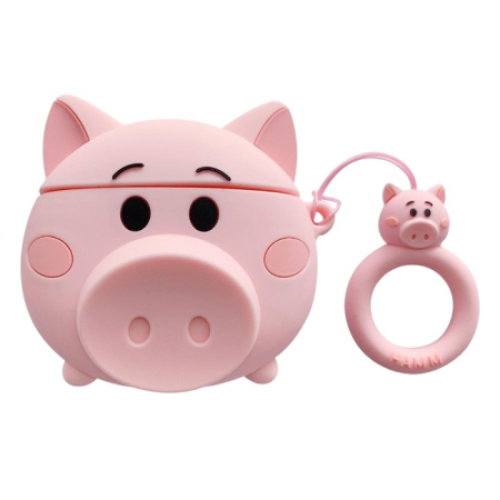 Husa AirPods cu Inel Prindere Porc Roz [3]