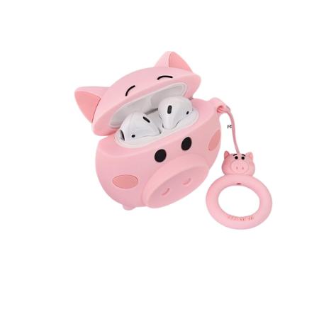 Husa AirPods cu Inel Prindere Porc Roz [1]