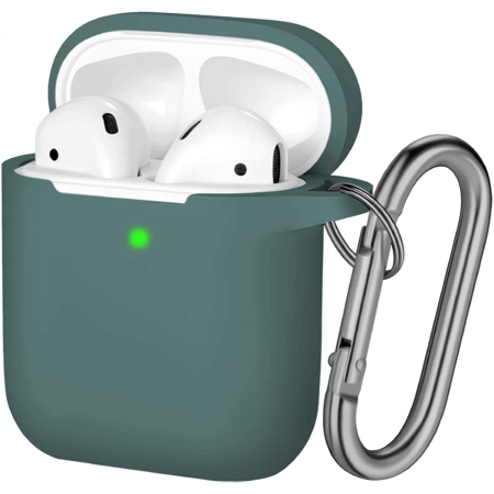 Unicolor - Husa AirPods cu Inel Prindere Verde Inchis