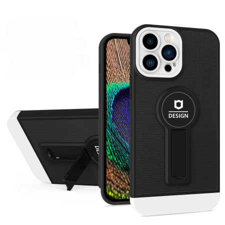 ✨TOATE PRODUSELE✨ - Husa Armor Design cu Stand pentru Apple iPhone 14 (6.1) Negru/Alb, Suport Auto Magnetic, Protectie Antisoc, 