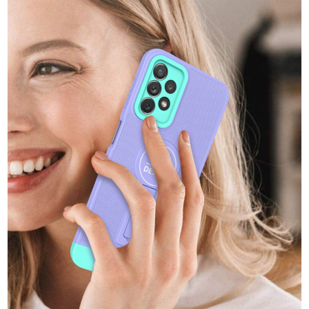 Husa Armor Design cu Stand pentru Samsung Galaxy A03, Mov/Albastru, Suport Auto Magnetic, Wireless Charge, Protectie Antisoc,  [2]