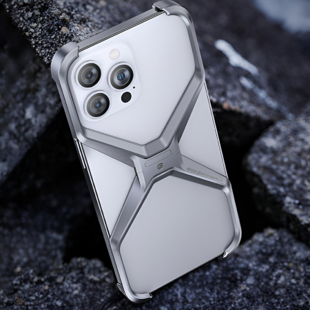 Husa Armor X Compatibila cu iPhone 15 Pro Max, , Aliaj de Aluminiu, Antisoc, Antizgarieturi, Impermeabila, Margini cu 2 Straturi, Aderent, Montare Usoara, Surubelnita Inclusa, Gri Metalizat [6]