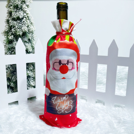 Husa Craciun pentru sticla de vin , tema Mos Craciun, material textil, 34 cm, multicolor [5]