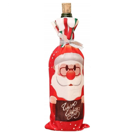 ✨TOATE PRODUSELE✨ - Husa Craciun pentru sticla de vin , tema Mos Craciun, material textil, 34 cm, multicolor