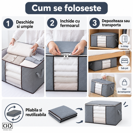 Utilizarea husei pliabile cu fermoar bidirecțional