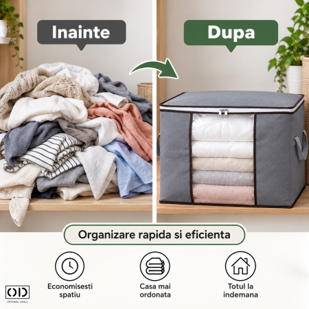 Organizarea textilelor cu ajutorul husei de depozitare gri
