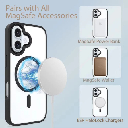 Husa de Protectie Compatibil cu iPhone 16 Plus, , Incarcare Wireless, Tehnologie Magsafe, Carcasa din TPU/ PC, Protectie Camera, Antisoc, Antizgariere, Negru - Transparent [7]