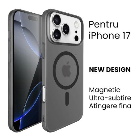 Husa de Protectie compatibila Apple iPhone 17, , Magnetica Ultra-subtire, Anti-alunecare, Protectie PC, Rezistenta la Zgirieturi, Negru [1]