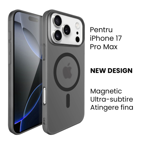 Husa de Protectie compatibila Apple iPhone 17 Pro Max, , Magnetica Ultra-subtire, Anti-alunecare, Protectie PC, Rezistenta la Zgirieturi, Negru [1]