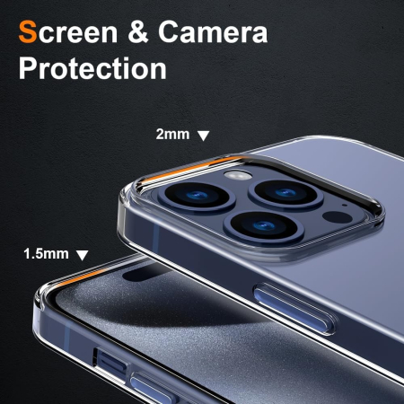 Husa de Protectie din Silicon, pentru Apple iPhone 15 Pro, PC, Antisoc, Rezistenta la Impact, Transparenta [2]