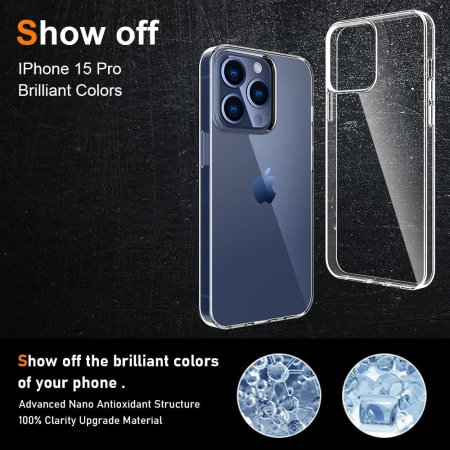 Husa de Protectie din Silicon, pentru Apple iPhone 15 Pro, PC, Antisoc, Rezistenta la Impact, Transparenta [1]
