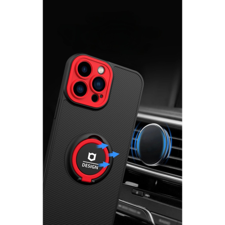 Husa de protectie Eagle eye pentru Apple iPhone 14 Pro, Rezistenta la socuri, Protectie camera, Cu inel de prindere magnetic rosu, , Negru [4]