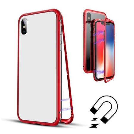 Husa de protectie Magnetic 360, Folie sticla inclusa, pentru Apple iPhone X, Rosu [1]