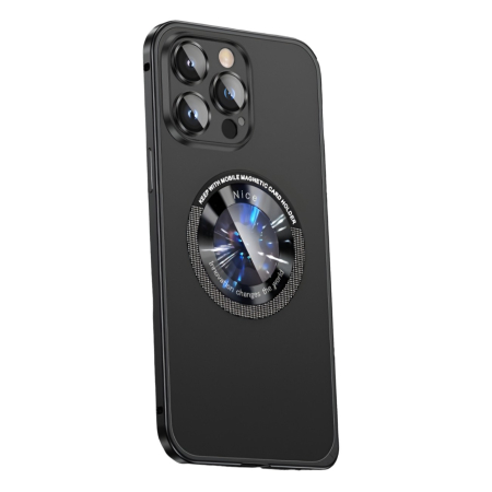 ✨TOATE PRODUSELE✨ - Husa de Protectie MagSafe Compatibila cu iPhone 15 Pro Max, , Carcasa din Metal, Incarcare Wireless, Acoperire Completa, Protectie Camera, Antisoc, Antizgariere, Antialunecare, Negru Metalizat