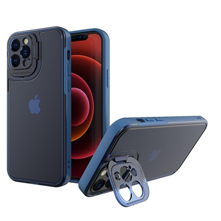 ✨TOATE PRODUSELE✨ - Husa de protectie pentru Apple iPhone 14, , Bracket series cu suport si protectie pentru camera, Albastru
