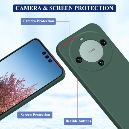 Husa de Protectie, , pentru Huawei Mate 60 Pro, Liquid Silicone, cu Microfibra pe Interior, Protectie Antisoc, Compatibil Incarcare Wireless, Verde [5]