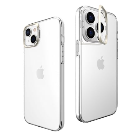 ✨TOATE PRODUSELE✨ - Husa de protectie pentru iPhone 14, cu suport metalic pentru camera, Bracket Series, , Protectie Antisoc, PC mat, silicon moale pe margini, Transparent