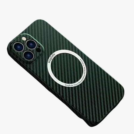 ✨TOATE PRODUSELE✨ - Husa de protectie pentru iPhone 14, , Magnetica, MagSafe, Carbon Fiber Protectie Antisoc, Verde