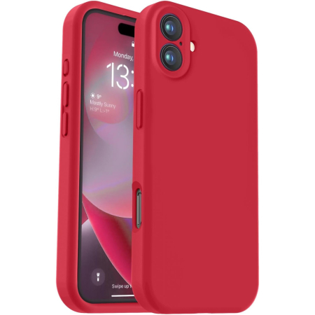 ✨TOATE PRODUSELE✨ - Husa de Protectie, , pentru iPhone 16, Liquid Silicone, cu Microfibra pe Interior, Protectie Antisoc, Compatibil Incarcare Wireless, Rosu