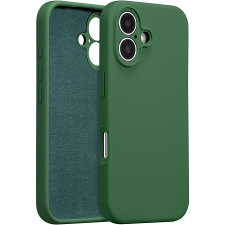 ✨TOATE PRODUSELE✨ - Husa de Protectie, , pentru iPhone 16, Liquid Silicone, cu Microfibra pe Interior, Protectie Antisoc, Compatibil Incarcare Wireless, Verde