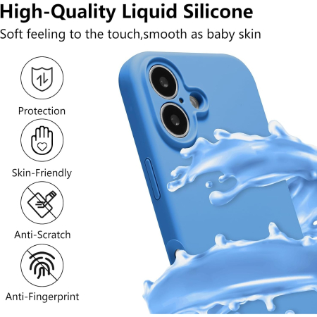 Husa de Protectie, , pentru iPhone 16 Plus, Liquid Silicone, cu Microfibra pe Interior, Protectie Antisoc, Compatibil Incarcare Wireless, Albastru [5]