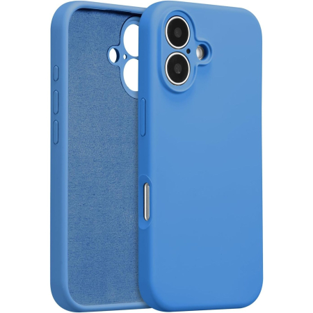 ✨TOATE PRODUSELE✨ - Husa de Protectie, , pentru iPhone 16 Plus, Liquid Silicone, cu Microfibra pe Interior, Protectie Antisoc, Compatibil Incarcare Wireless, Albastru