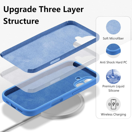 Husa de Protectie, , pentru iPhone 16 Plus, Liquid Silicone, cu Microfibra pe Interior, Protectie Antisoc, Compatibil Incarcare Wireless, Albastru [4]
