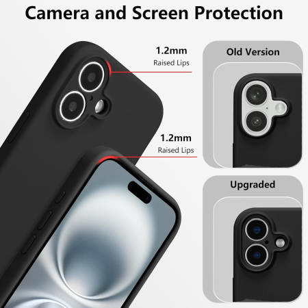Husa de Protectie, , pentru iPhone 16 Plus, Liquid Silicone, cu Microfibra pe Interior, Protectie Antisoc, Compatibil Incarcare Wireless, Negru [3]