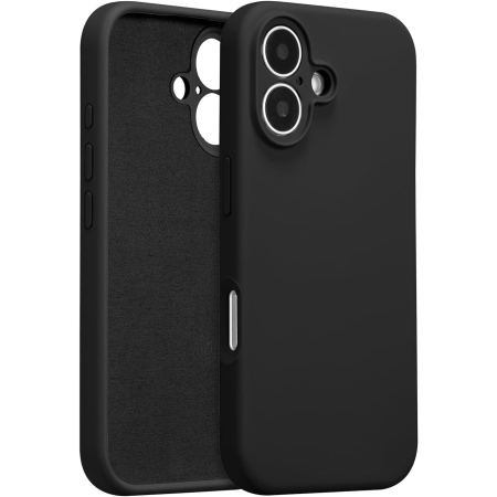 ✨TOATE PRODUSELE✨ - Husa de Protectie, , pentru iPhone 16 Plus, Liquid Silicone, cu Microfibra pe Interior, Protectie Antisoc, Compatibil Incarcare Wireless, Negru