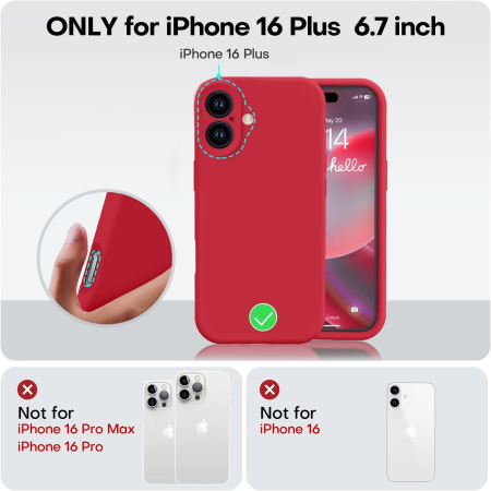 Husa de Protectie, , pentru iPhone 16 Plus, Liquid Silicone, cu Microfibra pe Interior, Protectie Antisoc, Compatibil Incarcare Wireless, Rosu [2]