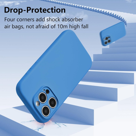 Husa de Protectie, , pentru iPhone 16 Pro, Liquid Silicone, cu Microfibra pe Interior, Protectie Antisoc, Compatibil Incarcare Wireless, Albastru [2]