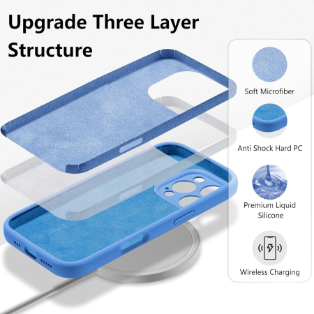 Husa de Protectie, , pentru iPhone 16 Pro, Liquid Silicone, cu Microfibra pe Interior, Protectie Antisoc, Compatibil Incarcare Wireless, Albastru [4]