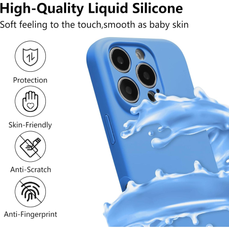 Husa de Protectie, , pentru iPhone 16 Pro, Liquid Silicone, cu Microfibra pe Interior, Protectie Antisoc, Compatibil Incarcare Wireless, Albastru [5]