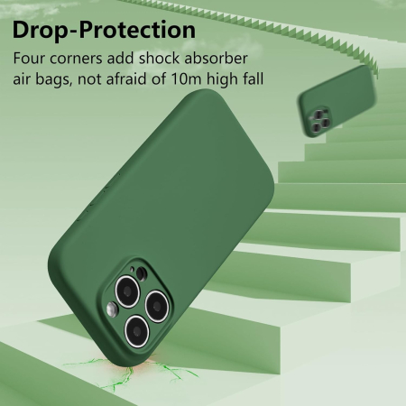 Husa de Protectie, , pentru iPhone 16 Pro, Liquid Silicone, cu Microfibra pe Interior, Protectie Antisoc, Compatibil Incarcare Wireless, Verde [2]