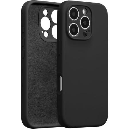 ✨TOATE PRODUSELE✨ - Husa de Protectie, , pentru iPhone 16 Pro Max, Liquid Silicone, cu Microfibra pe Interior, Protectie Antisoc, Compatibil Incarcare Wireless, Negru