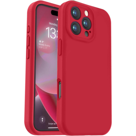 ✨TOATE PRODUSELE✨ - Husa de Protectie, , pentru iPhone 16 Pro Max, Liquid Silicone, cu Microfibra pe Interior, Protectie Antisoc, Compatibil Incarcare Wireless, Rosu